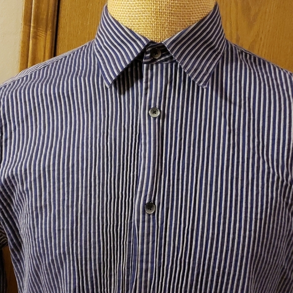 Calvin klein french cuff striped blue black shirt - Picture 1 of 6